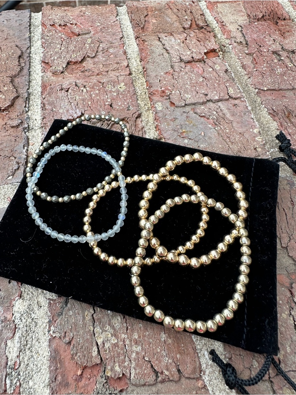 Goldtone, Geay, Clear Beaded Stretch Bracelet Set, Stackable Women’s Jewelry